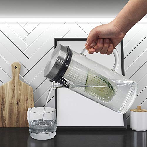 SILBERTHAL Jarra de Agua 1l | Jarra Nevera | Jarra Agua de Cristal | Jarra con Tapa | Jarra Agua Fria | Jarra Agua Detox Frutas e infusiones