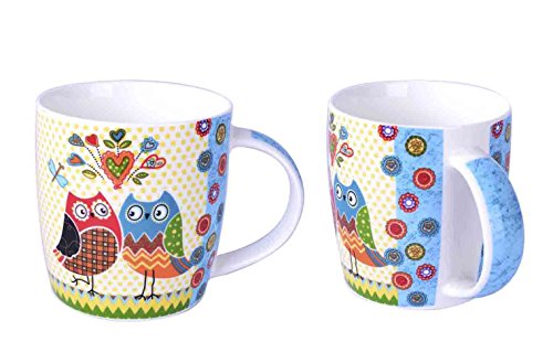 Silicone Gold Pareja de Búhos Mug, Porcelana, Multicolor, 13x10x8 cm