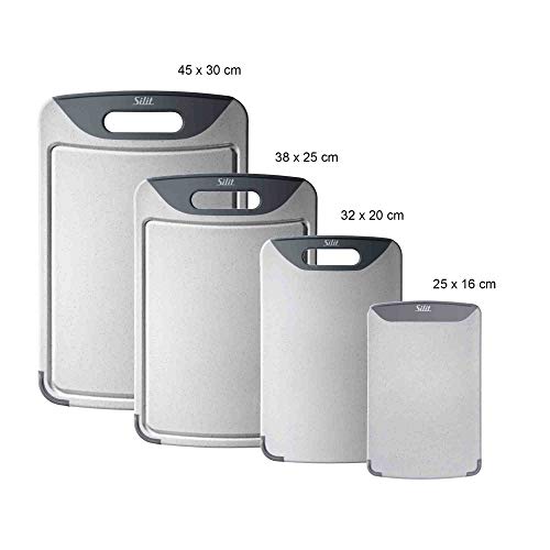 Silit Servieridee Tabla de Cortar con surco para líquidos y asa, Gris, 45 cm