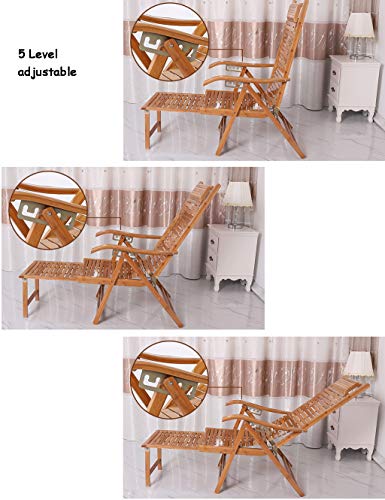 Silla de jardín reclinable Plegable Silla Tumbona con Respaldo al Sol Silla de bambú Respaldo de bambú Sillas de Playa Tumbona reclinable con reposacabezas Reposapiés Ajustable MAX.200kg