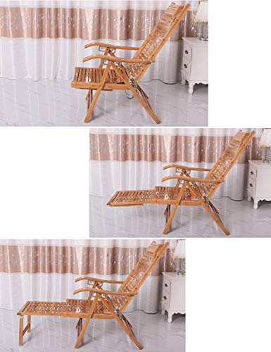 Silla de jardín reclinable Plegable Silla Tumbona con Respaldo al Sol Silla de bambú Respaldo de bambú Sillas de Playa Tumbona reclinable con reposacabezas Reposapiés Ajustable MAX.200kg