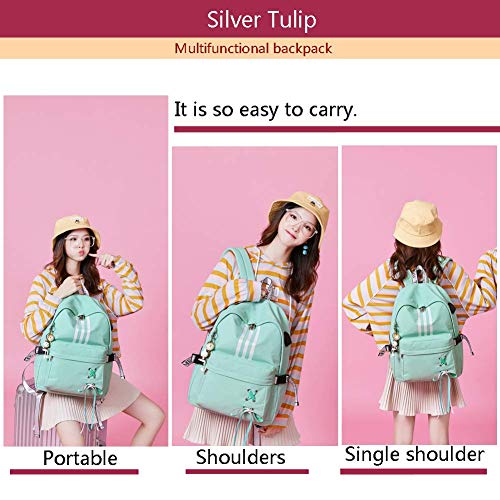 Silver Tulip Mochila para portátil Universidad Hombros Niños Escuela Bolsas de Libros Mochila para niñas (Verde, Medio con Puerto USB 02)