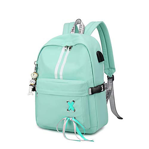 Silver Tulip Mochila para portátil Universidad Hombros Niños Escuela Bolsas de Libros Mochila para niñas (Verde, Medio con Puerto USB 02)