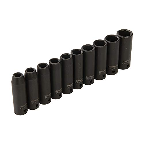 Silverline Tools 586290 Vasos de Impacto Hexagonales Largos Métricos de 1/2", 10 - 22 mm Rango/Capacidad, Caja de 10