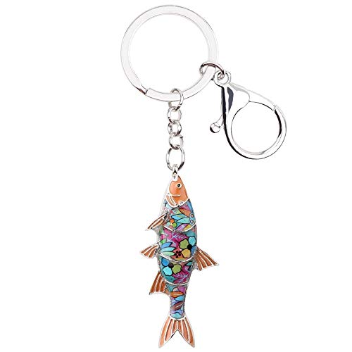 SILYSKNB Aleación de Esmalte Peces de Agua Dulce Llaveros Llaveros Anillos Bolsa para el Coche Encantos Océano Animal Joyas para Mujeres Niñas Regalos Marrón