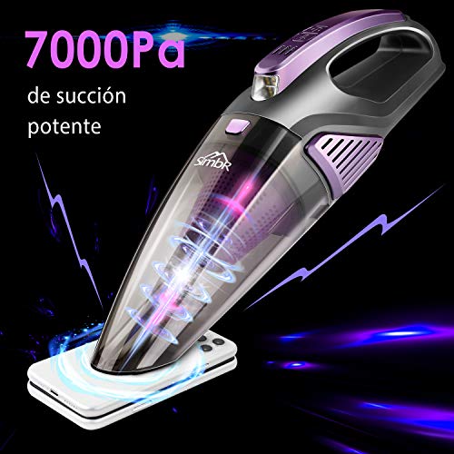 SIMBR Aspiradora de Mano para Coche sin Cable con Potencia de 7000PA Aspirador Inalámbrico con Batería Recargable de 2500mAh y HEPA Filtro de Acero Inoxidable, 3 Accesorios para hogar y automóbil