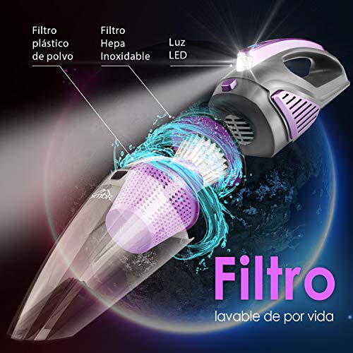 SIMBR Aspiradora de Mano para Coche sin Cable con Potencia de 7000PA Aspirador Inalámbrico con Batería Recargable de 2500mAh y HEPA Filtro de Acero Inoxidable, 3 Accesorios para hogar y automóbil