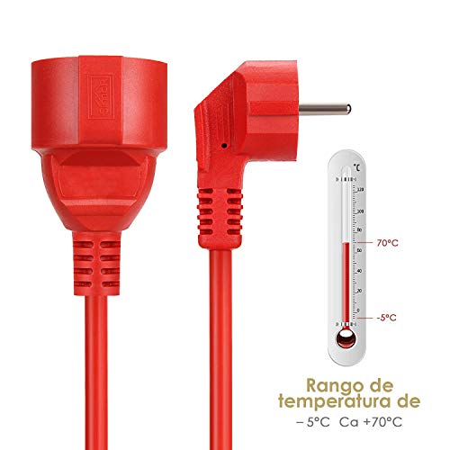 SIMBR Cable alargador de corriente IP20 H05VV Alargador cable de gran calidad 10m 15m 20m 30m Color rojo (15m)