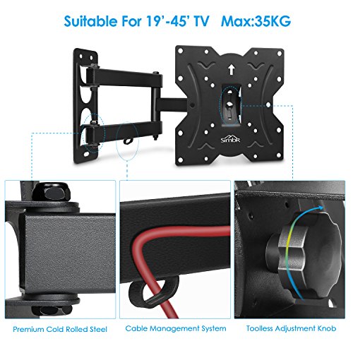 SIMBR Soporte de Pared para TV de 19"-45" LED/LCD/Plasma/Curvada Televisores Carga Máx. 35 kg VESA Máx. 200x200 mm Negro Extensible Inclinable y Giratorio Brazo