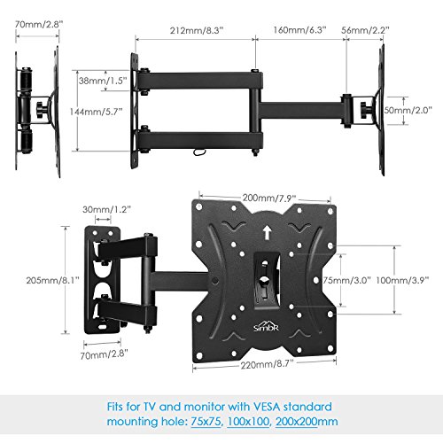SIMBR Soporte de Pared para TV de 19"-45" LED/LCD/Plasma/Curvada Televisores Carga Máx. 35 kg VESA Máx. 200x200 mm Negro Extensible Inclinable y Giratorio Brazo