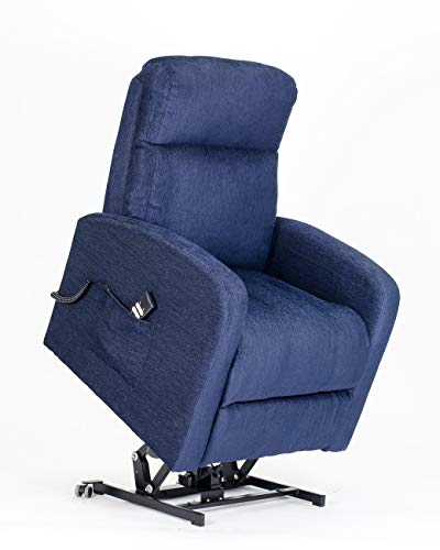 SIME EMIS - Silla de Ruedas eléctrica, Elevador Dos Motores inclinación hacia atrás/pies, Flexible, dimensionalmente Estable Asiento Roma-2M-Tablu Azul Mancha de Telas Independientes CE MÉDICOS