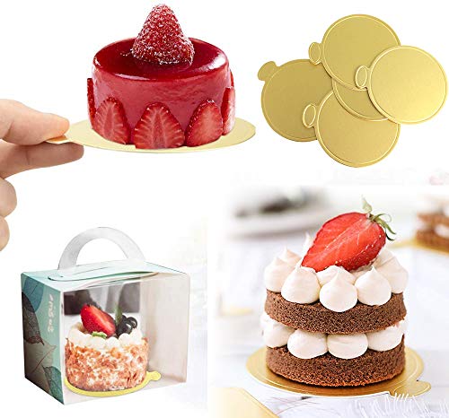 SIMEIXI 100 Piezas de cartón de Pastel de Mousse Bandeja de Postre desechable Mini Soporte de exhibición de Postre Pastel Kit de Herramientas Decorativas para Pasteles (Dorado Brillante).