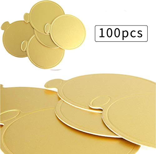 SIMEIXI 100 Piezas de cartón de Pastel de Mousse Bandeja de Postre desechable Mini Soporte de exhibición de Postre Pastel Kit de Herramientas Decorativas para Pasteles (Dorado Brillante).