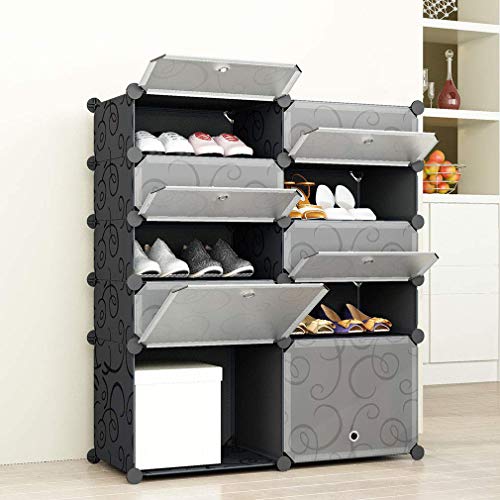 SIMPDIY Zapatero Cubos, 2x5 Cubos Almacenamiento zapateros Modular, Unidad Gran Capacidad de organizadores Zapatos con Door, Shoes Cubo Almacenamiento Botas en la Entrada la Sala Estar (93x37x108cm)