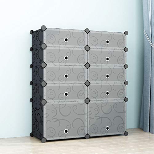 SIMPDIY Zapatero Cubos, 2x5 Cubos Almacenamiento zapateros Modular, Unidad Gran Capacidad de organizadores Zapatos con Door, Shoes Cubo Almacenamiento Botas en la Entrada la Sala Estar (93x37x108cm)