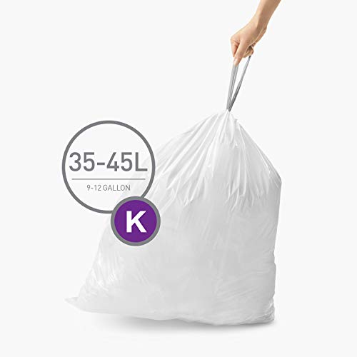 simplehuman, 3 x paquete de 20 bolsas de basura a medida (60 bolsas), código K, plástico blanco