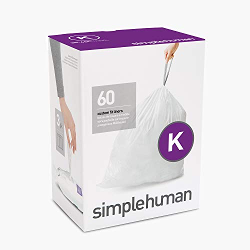 simplehuman, 3 x paquete de 20 bolsas de basura a medida (60 bolsas), código K, plástico blanco