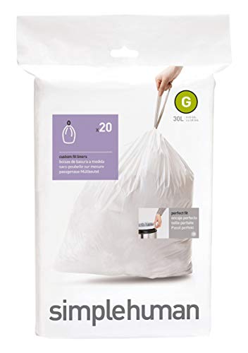 simplehuman, paquete de 20 bolsas de basura a medida, código G, plástico blanco