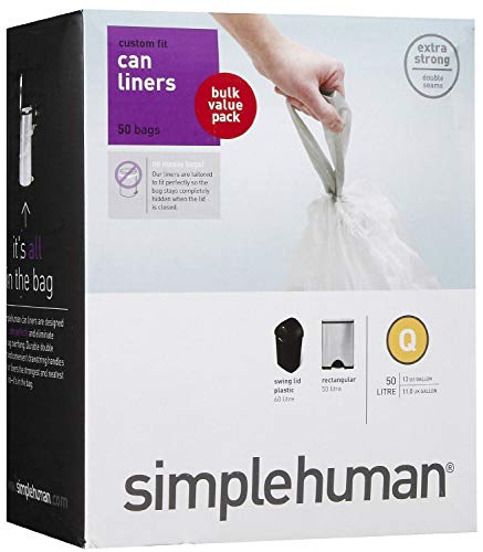 simplehuman, paquete de 20 bolsas de basura a medida, código Q, plástico blanco
