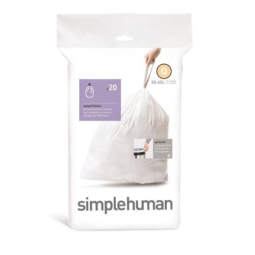 simplehuman, paquete de 20 bolsas de basura a medida, código Q, plástico blanco