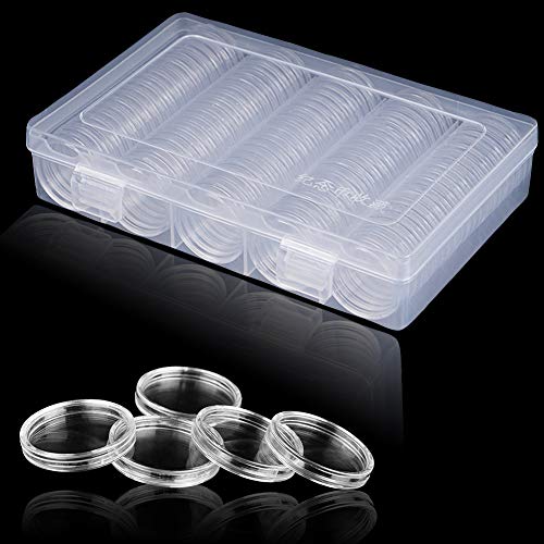 SIMUER 100 Pcs Cápsulas de Monedas de Plástico Funda de Moneda Redonda Contenedor para Materiales de Colección de Monedas Transparente (30 mm)