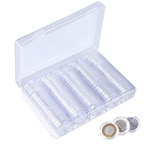 SIMUER 100 Pcs Cápsulas de Monedas de Plástico Funda de Moneda Redonda Contenedor para Materiales de Colección de Monedas Transparente (30 mm)