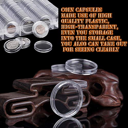 SIMUER 100 Pcs Cápsulas de Monedas de Plástico Funda de Moneda Redonda Contenedor para Materiales de Colección de Monedas Transparente (30 mm)