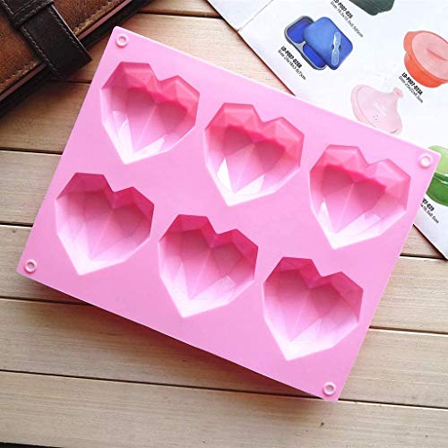 SIMUER 2PCS Molde de Silicona en Forma de corazón, 6 cavidades de corazón Molds para Tartas, Chocolate,Jabón, Muffins, Pastel de San Valentín Rosa