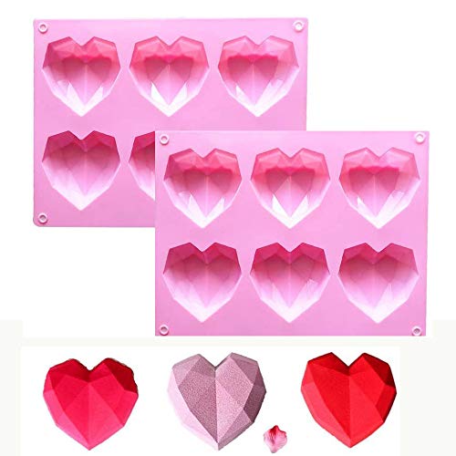 SIMUER 2PCS Molde de Silicona en Forma de corazón, 6 cavidades de corazón Molds para Tartas, Chocolate,Jabón, Muffins, Pastel de San Valentín Rosa