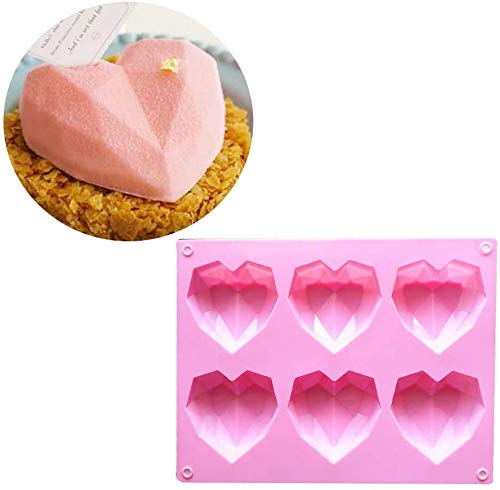 SIMUER 2PCS Molde de Silicona en Forma de corazón, 6 cavidades de corazón Molds para Tartas, Chocolate,Jabón, Muffins, Pastel de San Valentín Rosa