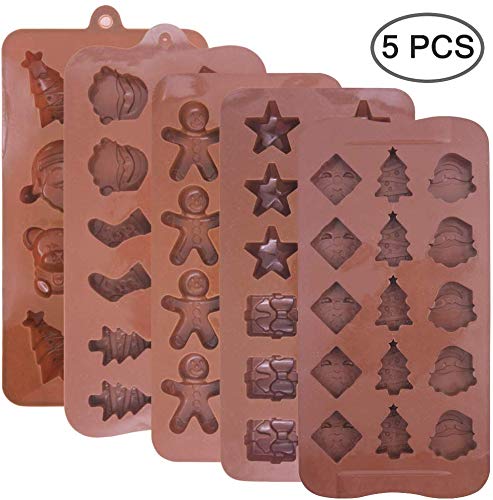 SIMUER 5PCS Moldes de Silicona para Chocolate Navideñas, Accesorio de Menaje para Navidad Decoración para Temporada Festiva para Hielo, Jabón, Dulces, Velas y Manualidades