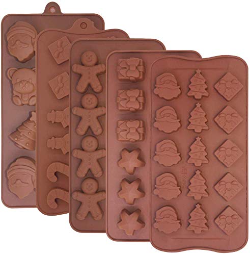 SIMUER 5PCS Moldes de Silicona para Chocolate Navideñas, Accesorio de Menaje para Navidad Decoración para Temporada Festiva para Hielo, Jabón, Dulces, Velas y Manualidades