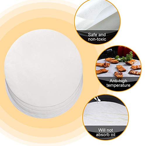 SIMUER Papel Pergamino Redondo, 9 Pulg 100 Precortado Ronda Hojas de Pergamino para Hornear Pasteles Cocina Galletas Pastas Dutch Horno Freidora de Aire Queso Tortilla Press
