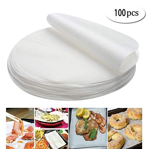 SIMUER Papel Pergamino Redondo, 9 Pulg 100 Precortado Ronda Hojas de Pergamino para Hornear Pasteles Cocina Galletas Pastas Dutch Horno Freidora de Aire Queso Tortilla Press