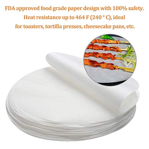 SIMUER Papel Pergamino Redondo, 9 Pulg 100 Precortado Ronda Hojas de Pergamino para Hornear Pasteles Cocina Galletas Pastas Dutch Horno Freidora de Aire Queso Tortilla Press