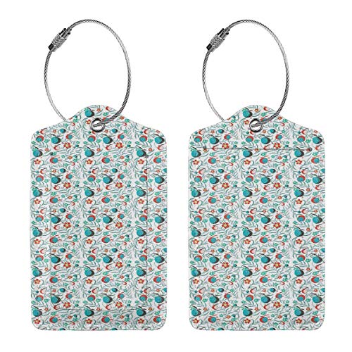 SIONOLY Etiquetas para Equipaje,Follaje con Flores y Frutas Resumen Patio Remolino Tallos frondosos,4 Piezas Etiquetas de Equipaje de Viaje Etiquetas de Identificación de la Maleta para,Mochila