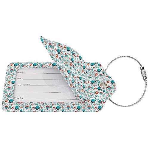 SIONOLY Etiquetas para Equipaje,Follaje con Flores y Frutas Resumen Patio Remolino Tallos frondosos,4 Piezas Etiquetas de Equipaje de Viaje Etiquetas de Identificación de la Maleta para,Mochila