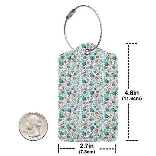 SIONOLY Etiquetas para Equipaje,Follaje con Flores y Frutas Resumen Patio Remolino Tallos frondosos,4 Piezas Etiquetas de Equipaje de Viaje Etiquetas de Identificación de la Maleta para,Mochila