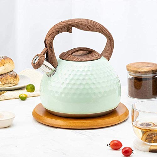 Siunwdiy Caldera Que silba Cocina hervidor de Agua de 2,8 litros silbidos de Acero Inoxidable Tetera té de Calidad quemadores Pot Food con Resistentes para cocinas de Gas de Calor Manejar-,Verde