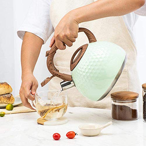 Siunwdiy Caldera Que silba Cocina hervidor de Agua de 2,8 litros silbidos de Acero Inoxidable Tetera té de Calidad quemadores Pot Food con Resistentes para cocinas de Gas de Calor Manejar-,Verde