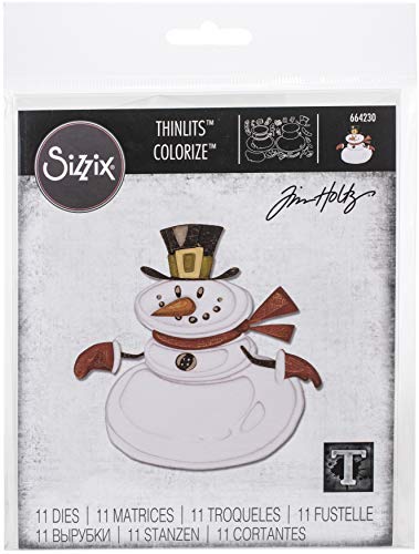 Sizzix Set de Troqueles Thinlits 664230 11 pzas Sr. Muñeco de Nieve, Colorize by Tim Holtz, Multicolor, talla única