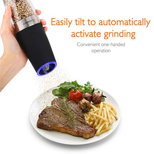 Sjpzwcrl Gravity Electric Molinillo Sal y Pimienta, Automático Molinillo de Sal eléctrico con una Mano Molinillo de Pimienta eléctrico o Molino de Sal con rugosidad Ajustable Molino de Pimienta