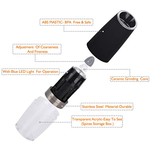 Sjpzwcrl Gravity Electric Molinillo Sal y Pimienta, Automático Molinillo de Sal eléctrico con una Mano Molinillo de Pimienta eléctrico o Molino de Sal con rugosidad Ajustable Molino de Pimienta