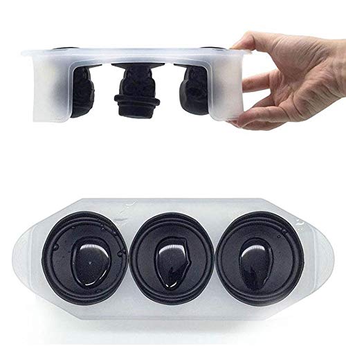 SJTL 3D Calavera Cubito de Hielo Bandeja Molde con Tapa Moldes Silicona Cubito de Hielo Calaveras Molde Moldes de Chocolate para Whisky Hielo Cócteles Bebida de Jugo Negro 3 Cráneo