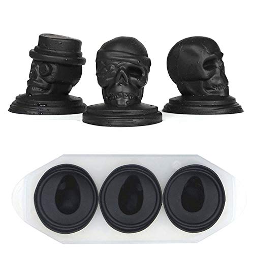 SJTL 3D Calavera Cubito de Hielo Bandeja Molde con Tapa Moldes Silicona Cubito de Hielo Calaveras Molde Moldes de Chocolate para Whisky Hielo Cócteles Bebida de Jugo Negro 3 Cráneo