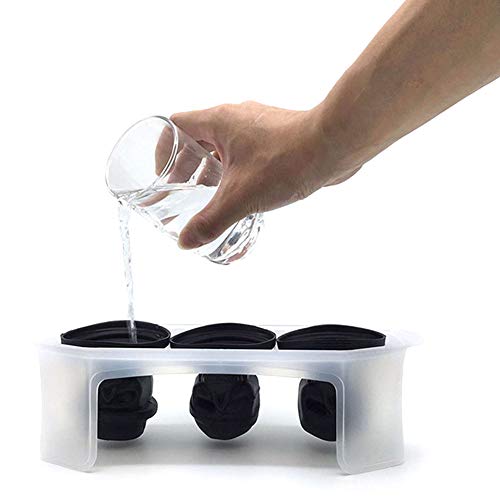 SJTL 3D Calavera Cubito de Hielo Bandeja Molde con Tapa Moldes Silicona Cubito de Hielo Calaveras Molde Moldes de Chocolate para Whisky Hielo Cócteles Bebida de Jugo Negro 3 Cráneo