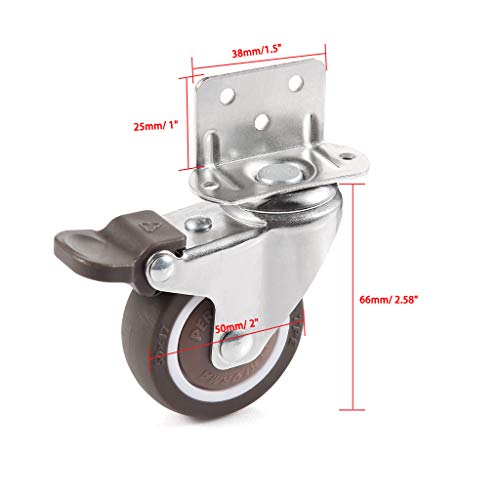 Skelang 4 ruedas giratorias de 50 mm, ruedas con soporte tipo L, ruedas de freno para mesa de café, armario, banco de trabajo, carro, capacidad de carga: 35 kg