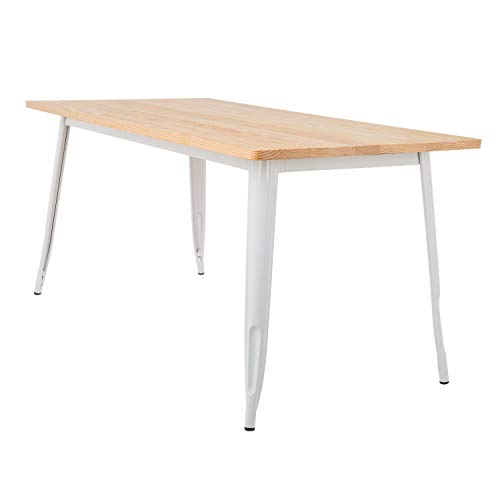 SKLUM Mesa de Comedor Rectangular en Madera de Pino y Acero (160x80 cm) LIX Madera - Acero Brillante Blanco Madera Natural - (Elige Color)