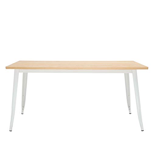 SKLUM Mesa de Comedor Rectangular en Madera de Pino y Acero (160x80 cm) LIX Madera - Acero Brillante Blanco Madera Natural - (Elige Color)
