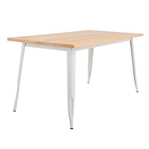 SKLUM Mesa de Comedor Rectangular en Madera de Pino y Acero (160x80 cm) LIX Madera - Acero Brillante Blanco Madera Natural - (Elige Color)